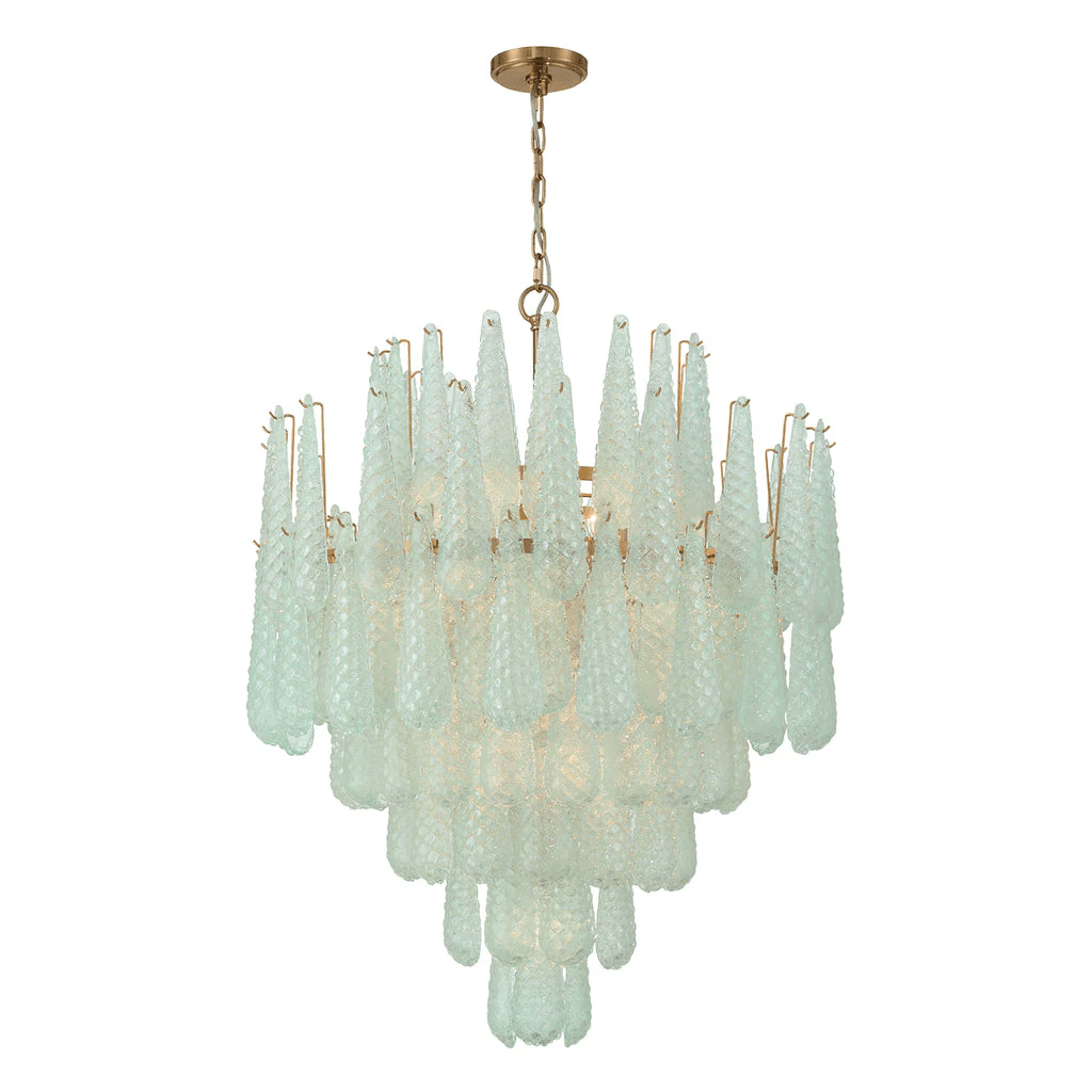 Ollie Drop Chandelier — Textured Glass Teardrop Pendant Light in Gold