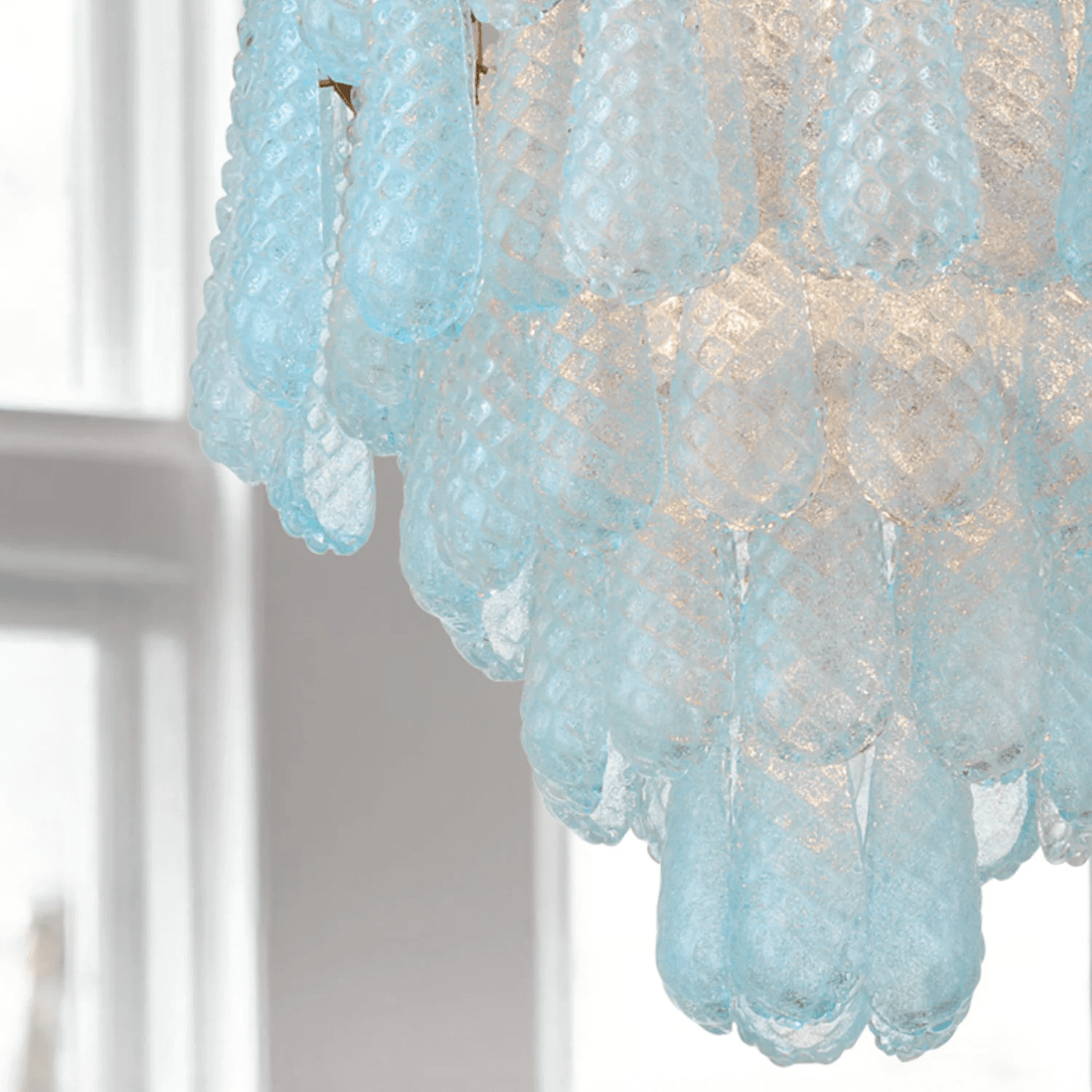 Ollie Drop Chandelier — Textured Glass Teardrop Pendant Light in Gold