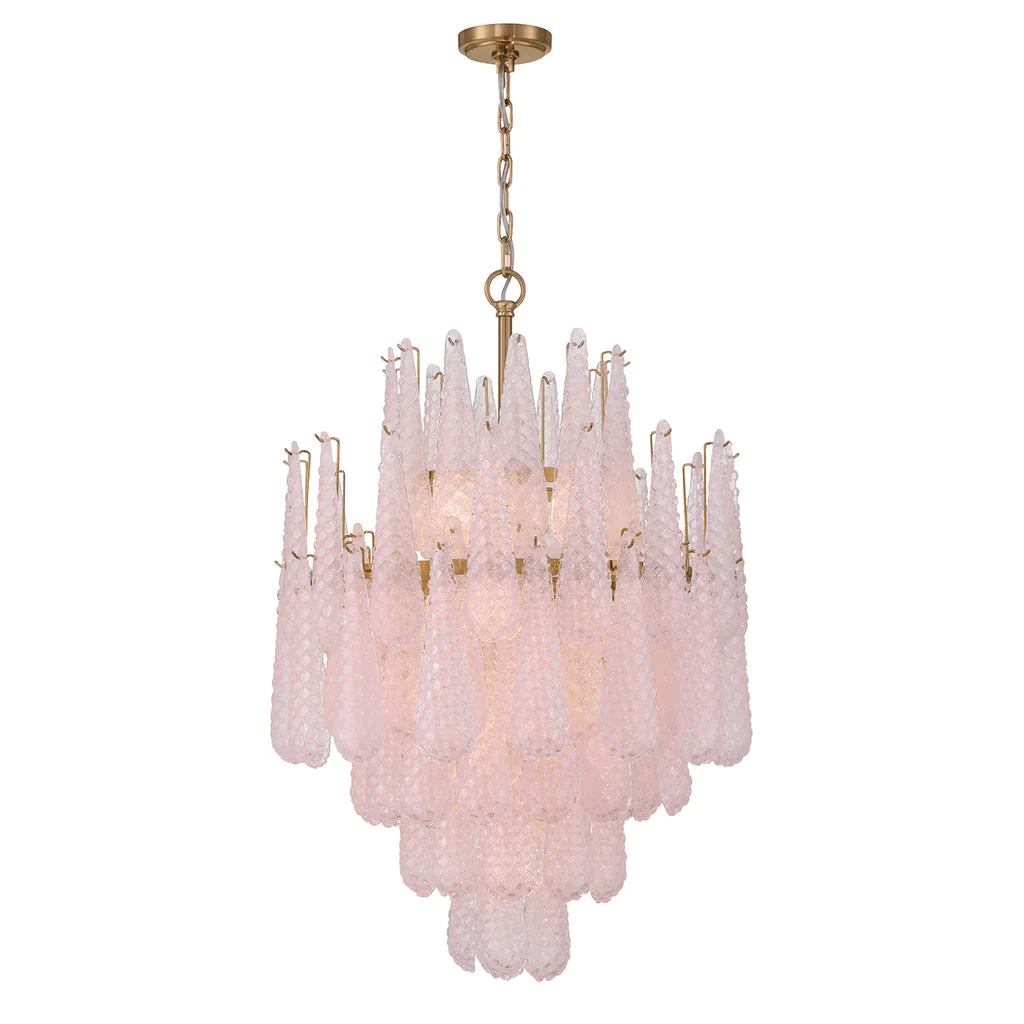 Ollie Drop Chandelier — Textured Glass Teardrop Pendant Light in Gold