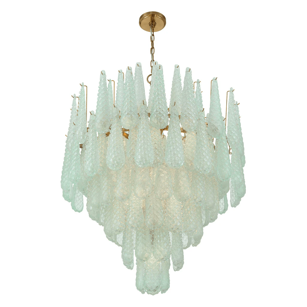 Ollie Drop Chandelier — Textured Glass Teardrop Pendant Light in Gold