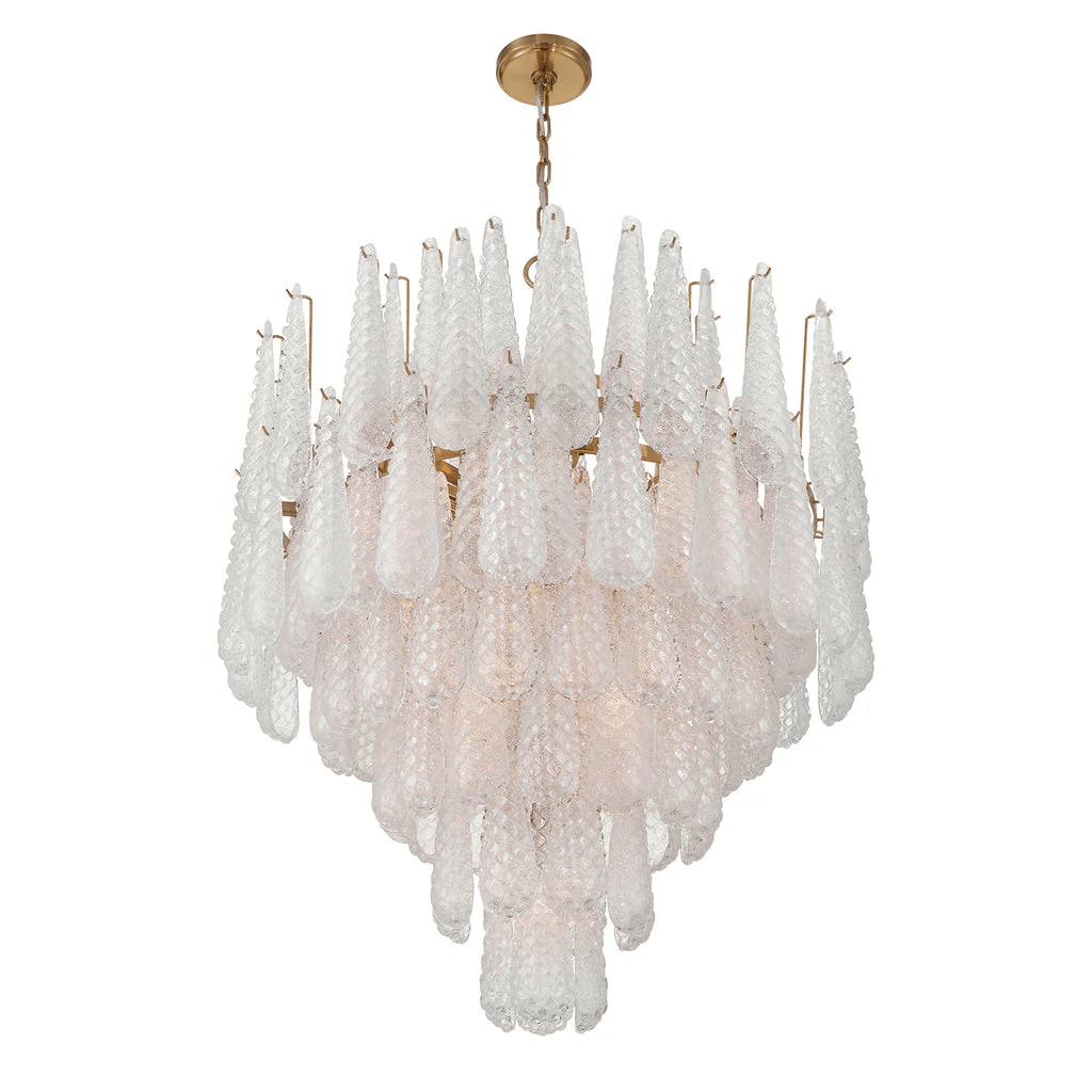 Ollie Drop Chandelier — Textured Glass Teardrop Pendant Light in Gold