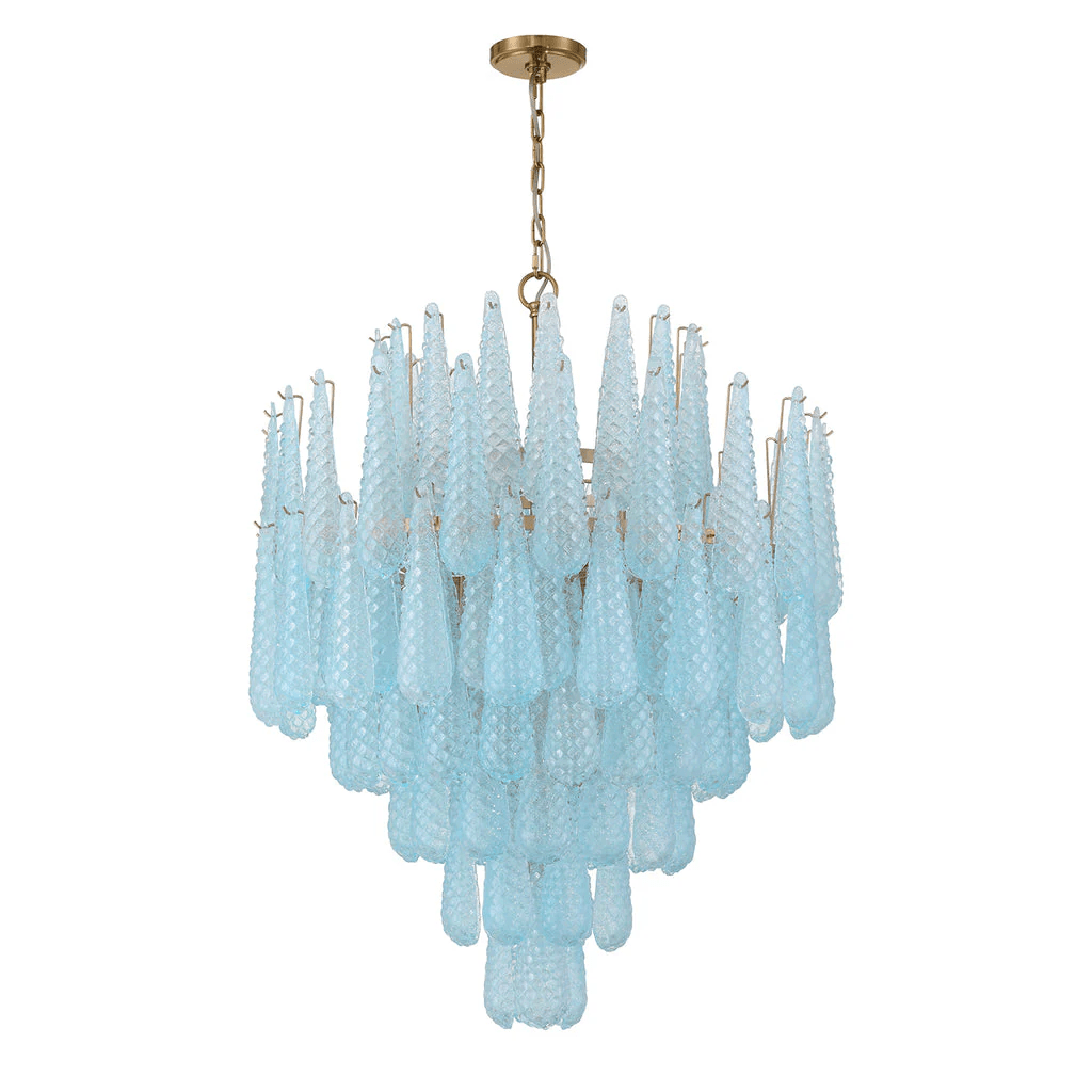 Ollie Drop Chandelier — Textured Glass Teardrop Pendant Light in Gold