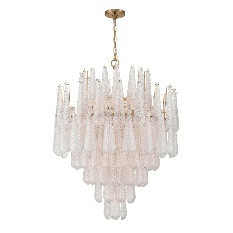 Ollie Drop Chandelier — Textured Glass Teardrop Pendant Light in Gold