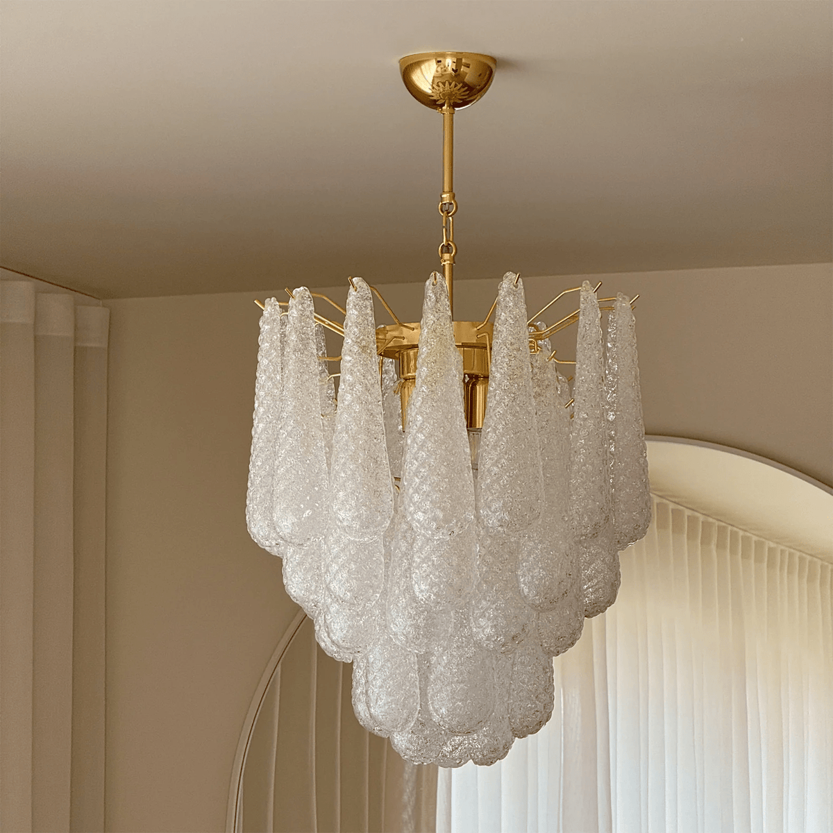 Viola Drop Chandelier – Hand-Blown Murano Glass Pendant Light in Gold Finish