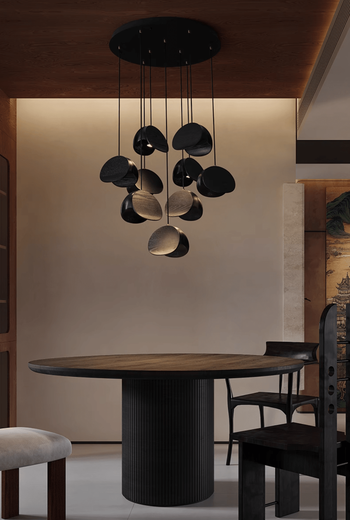 Orbit Fold Wood Pendant Light – Modern Nordic LED Hanging Lamp for Dining and Kitchen