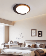 Black Travertine Ceiling Light with Walnut Accent – Modern Flush Mount LED