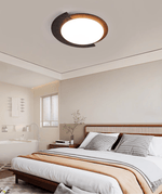 Black Travertine Ceiling Light with Walnut Accent – Modern Flush Mount LED