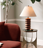 Greyson Table Lamp in Stained Oak and Antique Brass with Linen Shade