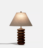 Greyson Table Lamp in Stained Oak and Antique Brass with Linen Shade