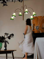 Willow Belle Six-Light Brass and Green Glass Chandelier for Dining and Living Rooms