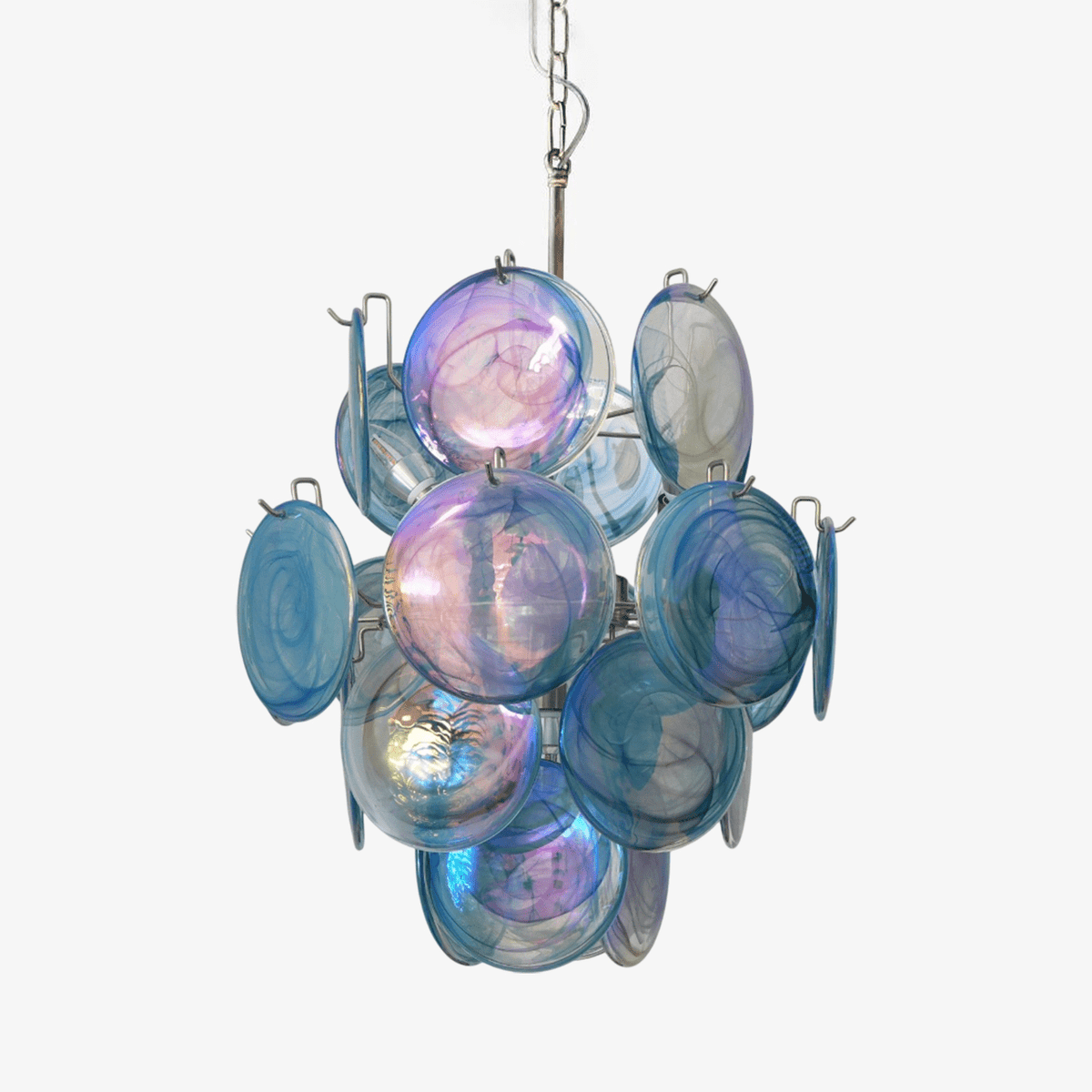 Blue Murano Glass Disc Chandelier, Modern Pendant Light for Dining Room and Living Room