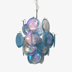 Blue Murano Glass Disc Chandelier, Modern Pendant Light for Dining Room and Living Room