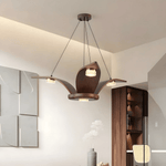 Flugi Modern Walnut Wood Chandelier with Crystal Glass and Gold Accents