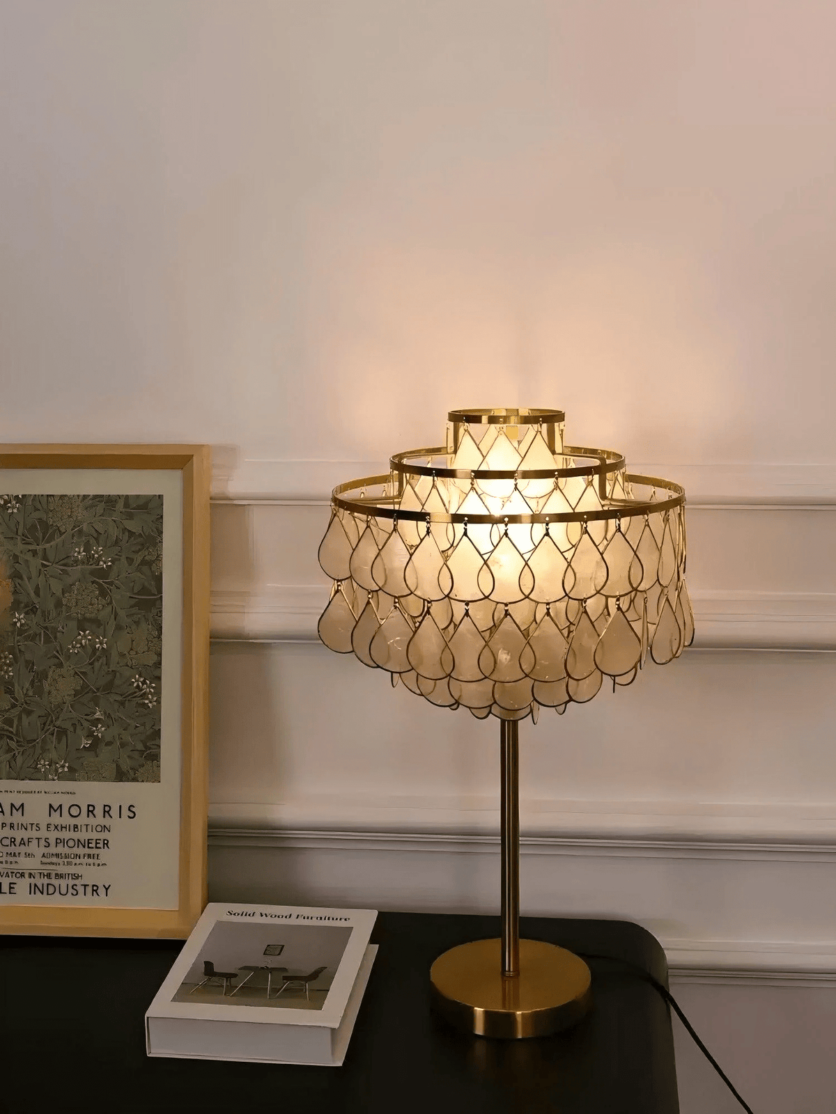 Teardrops Shell Table Lamp in Gold and Black Marble
