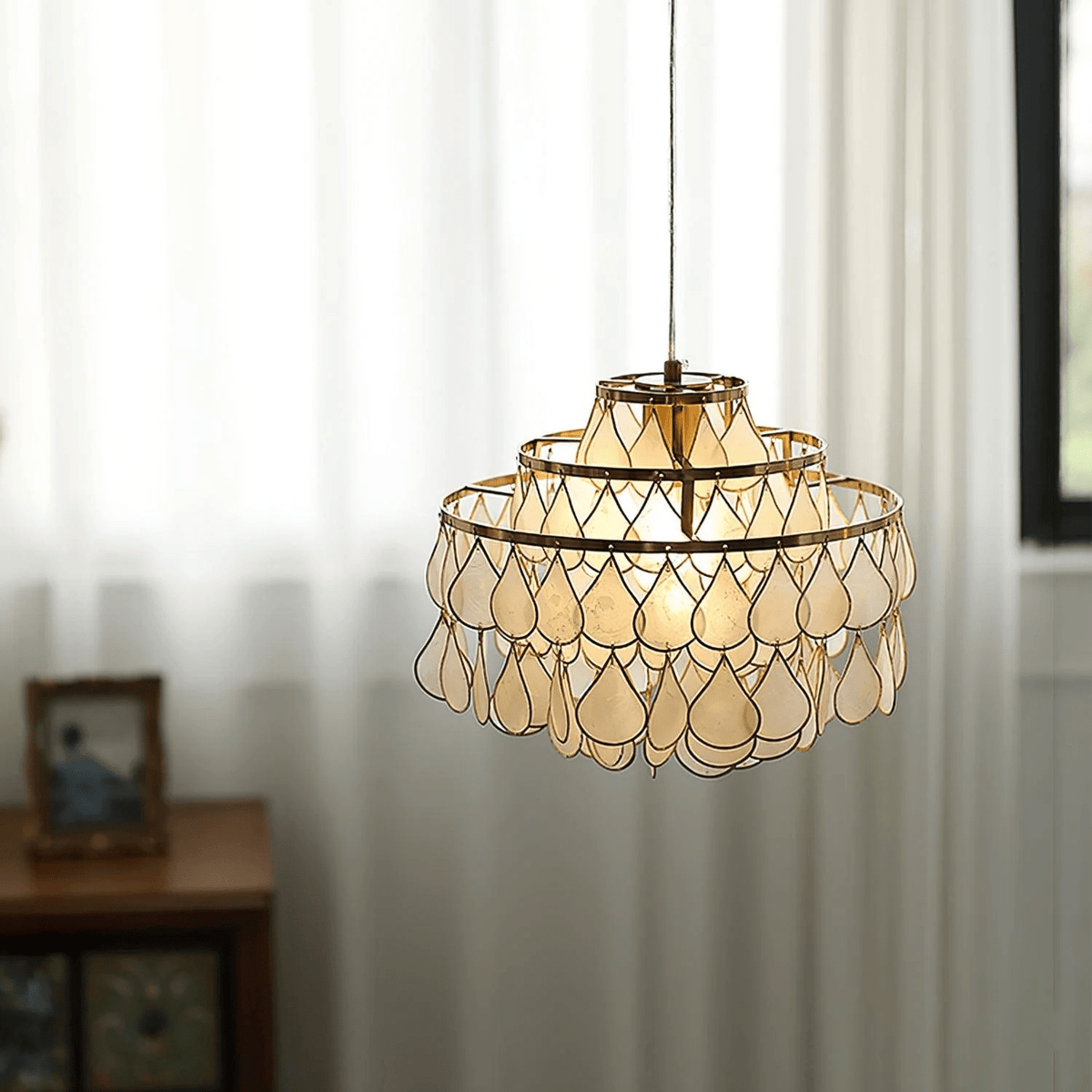 Teardrop Shell Chandelier in Gold Finish with Natural Shell Shades