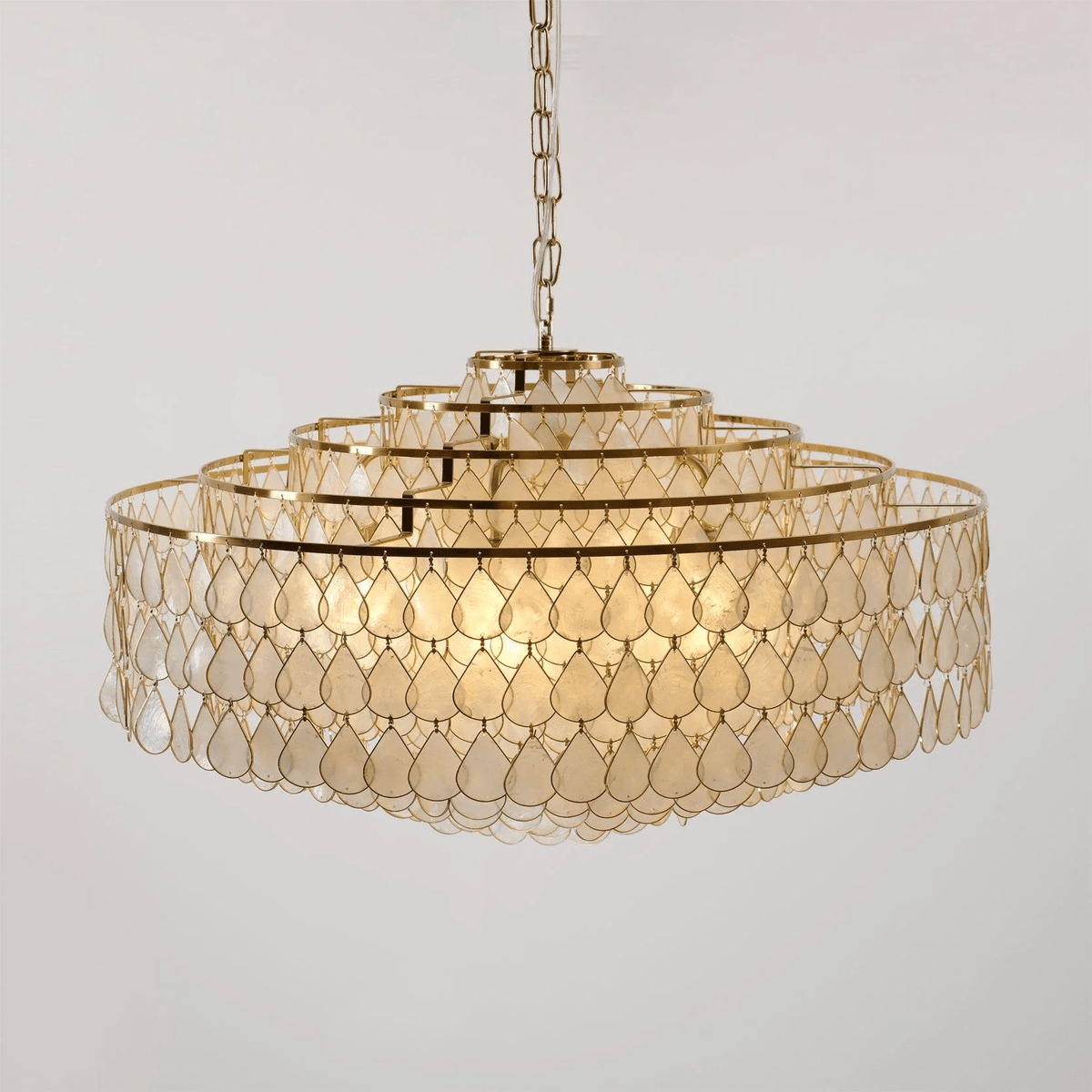 Teardrop Shell Chandelier in Gold Finish with Natural Shell Shades