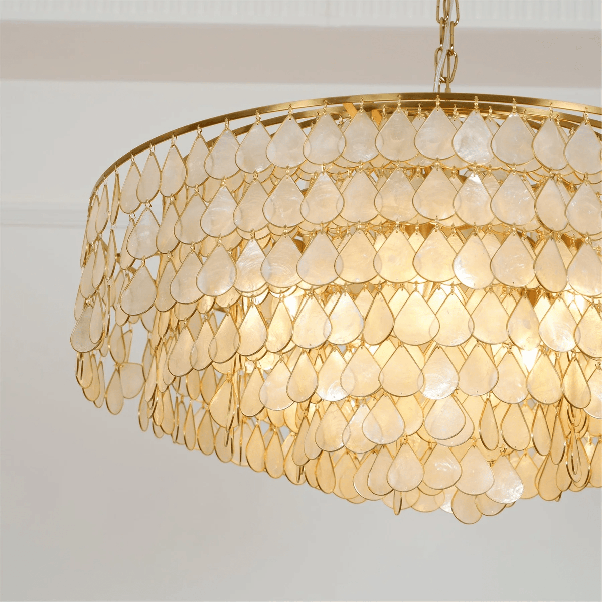 Teardrop Shell Chandelier in Gold Finish with Natural Shell Shades