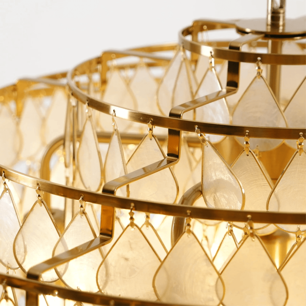 Teardrop Shell Chandelier in Gold Finish with Natural Shell Shades