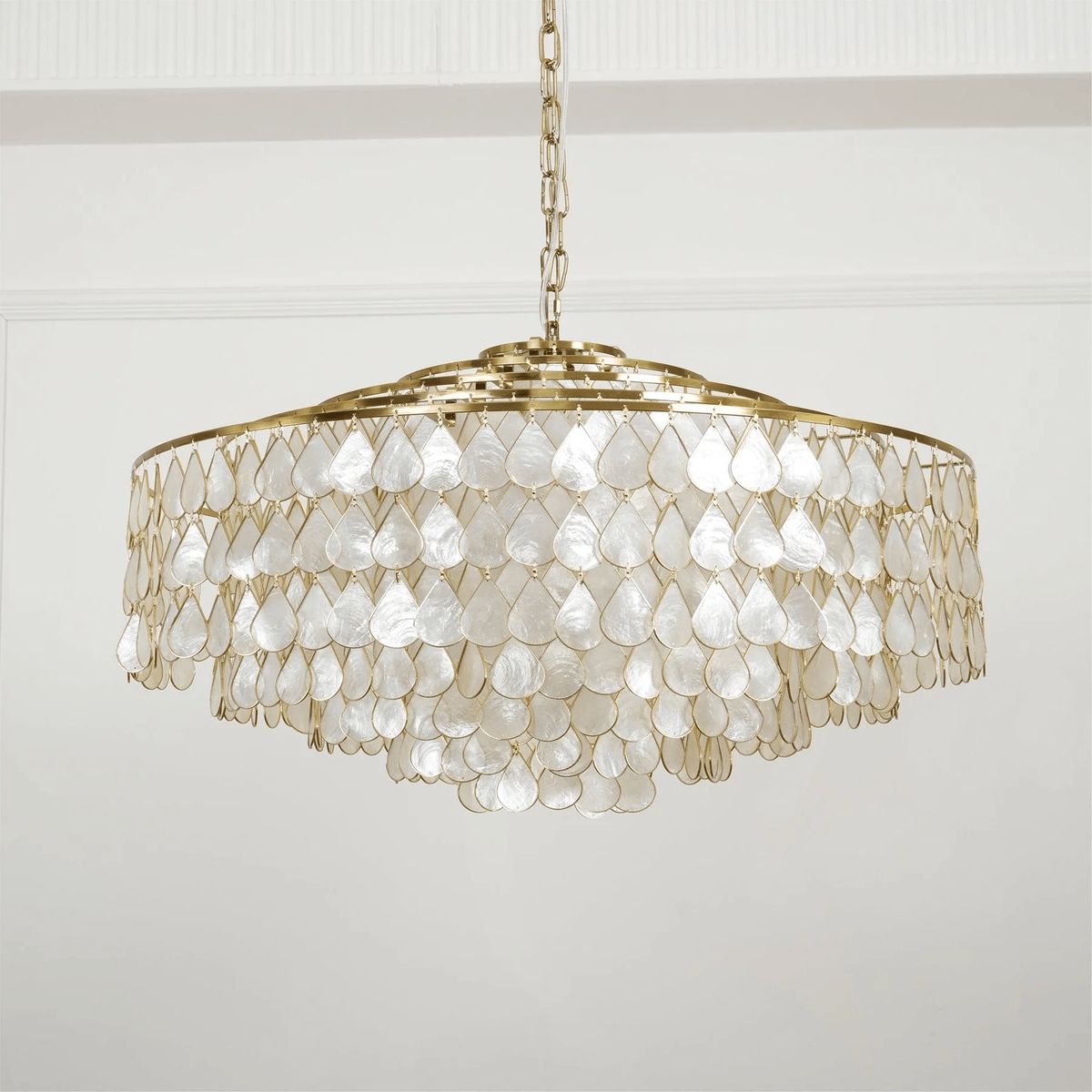 Teardrop Shell Chandelier in Gold Finish with Natural Shell Shades