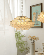 Teardrop Shell Chandelier in Gold Finish with Natural Shell Shades