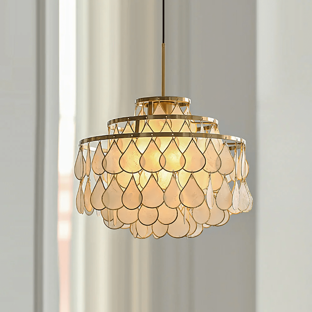 Teardrop Shell Chandelier in Gold Finish with Natural Shell Shades