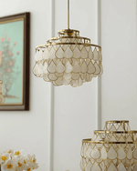 Teardrop Shell Chandelier in Gold Finish with Natural Shell Shades
