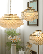Teardrop Shell Chandelier in Gold Finish with Natural Shell Shades