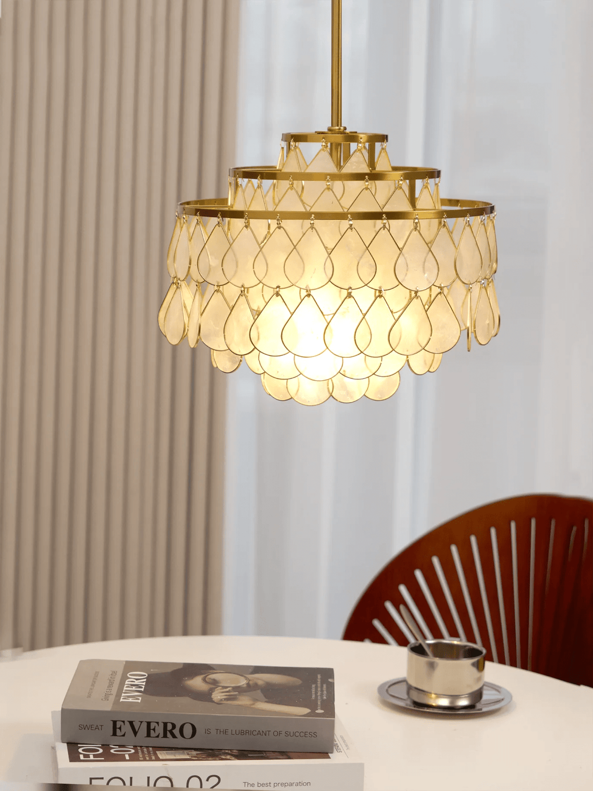 Teardrop Shell Chandelier in Gold Finish with Natural Shell Shades
