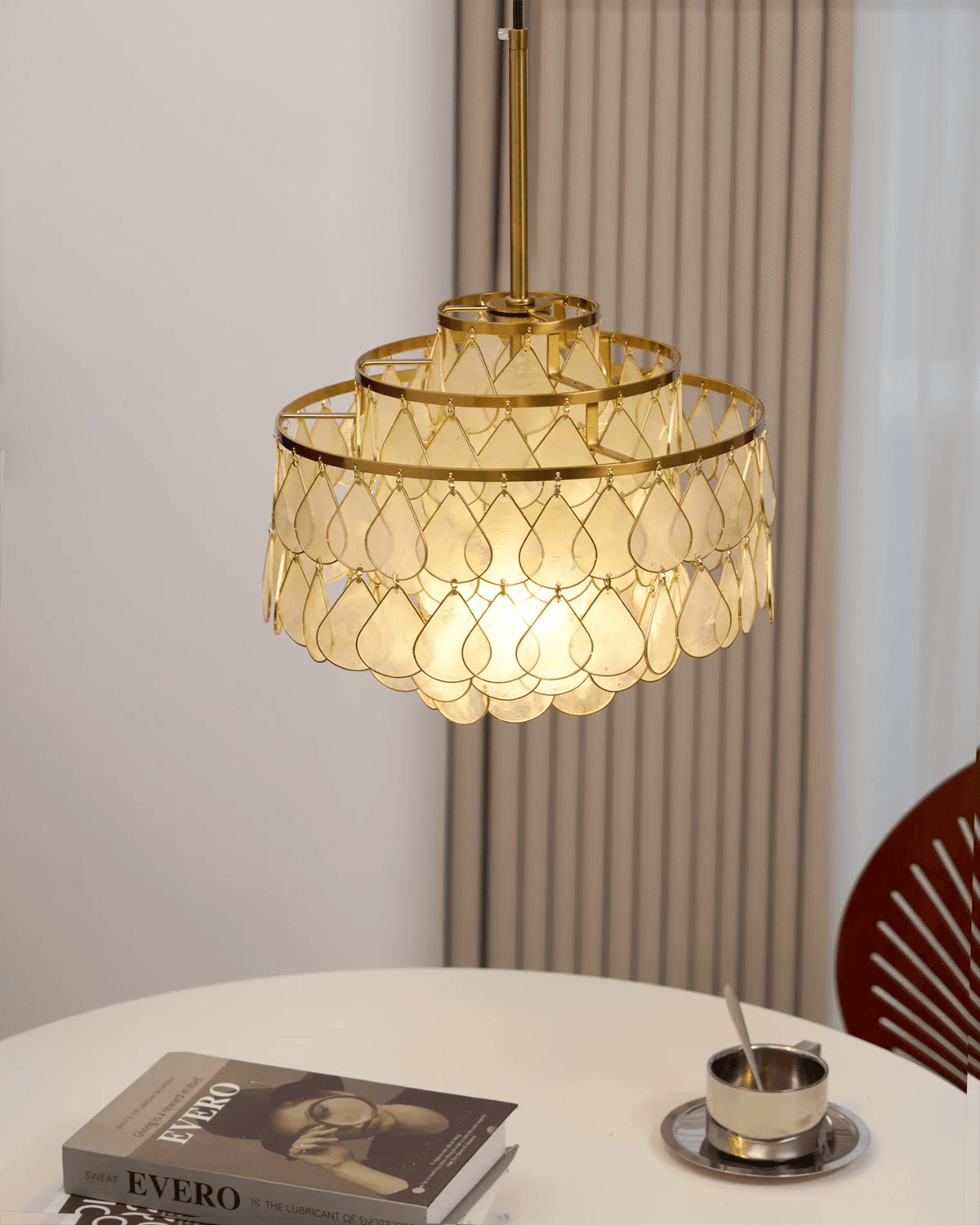 Teardrop Shell Chandelier in Gold Finish with Natural Shell Shades