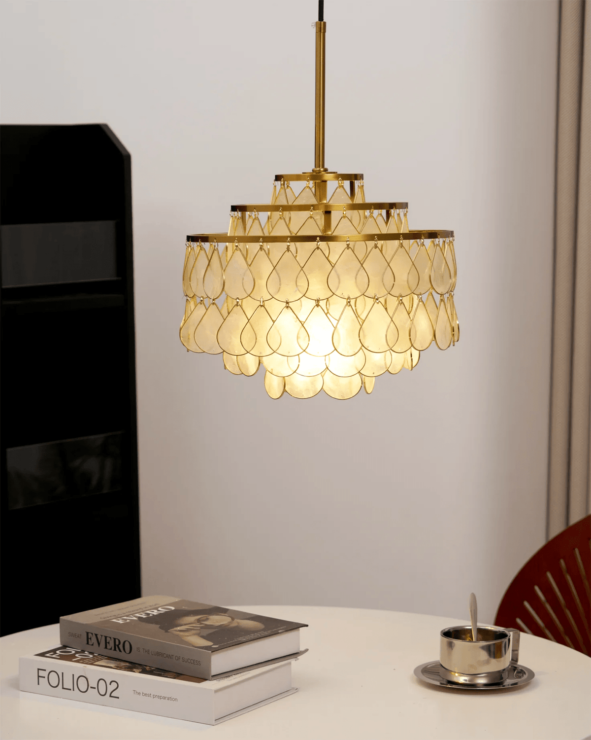 Teardrop Shell Chandelier in Gold Finish with Natural Shell Shades