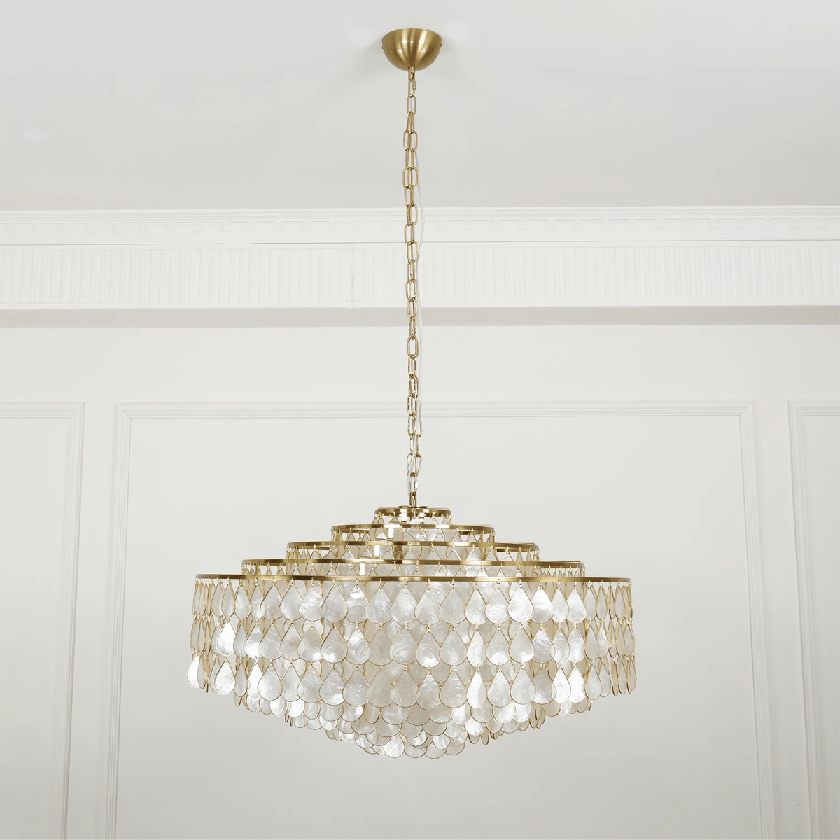 Teardrop Shell Chandelier in Gold Finish with Natural Shell Shades
