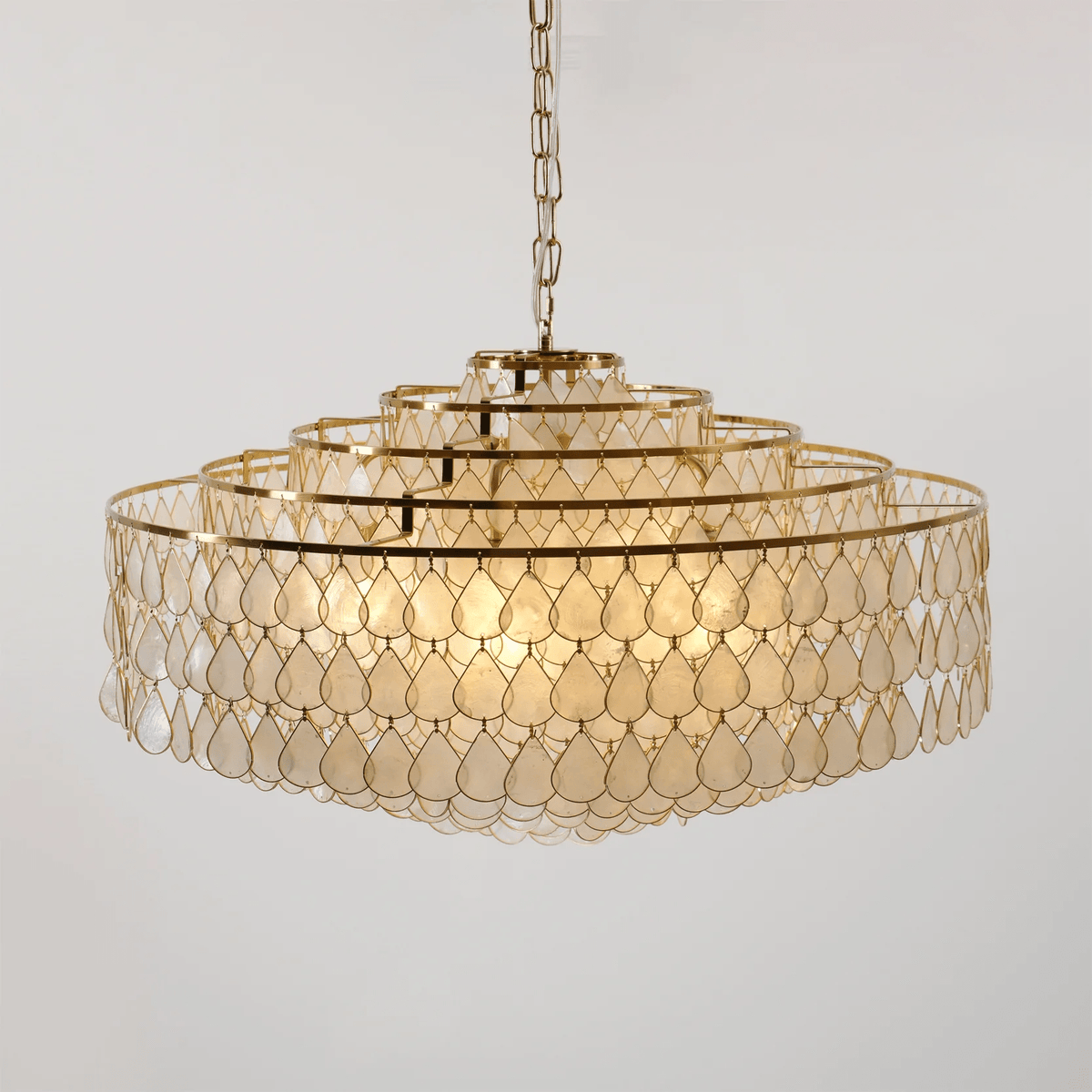 Teardrop Shell Chandelier in Gold Finish with Natural Shell Shades
