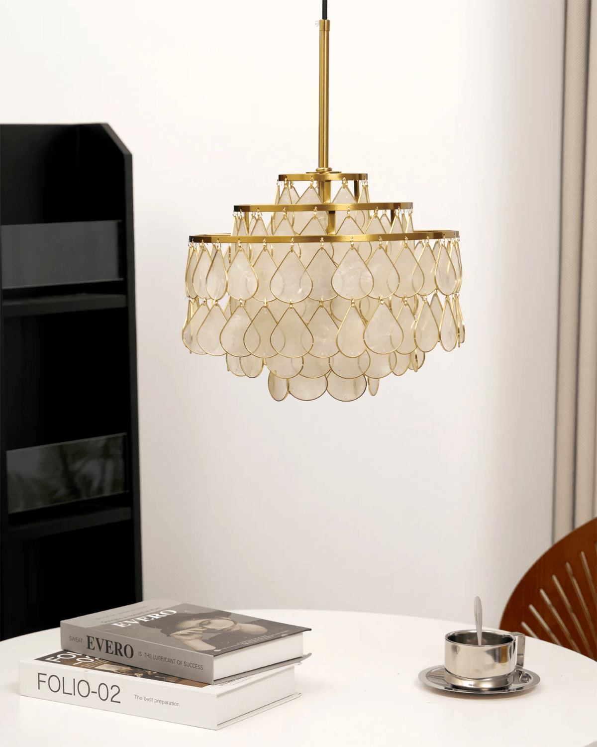 Teardrop Shell Chandelier in Gold Finish with Natural Shell Shades