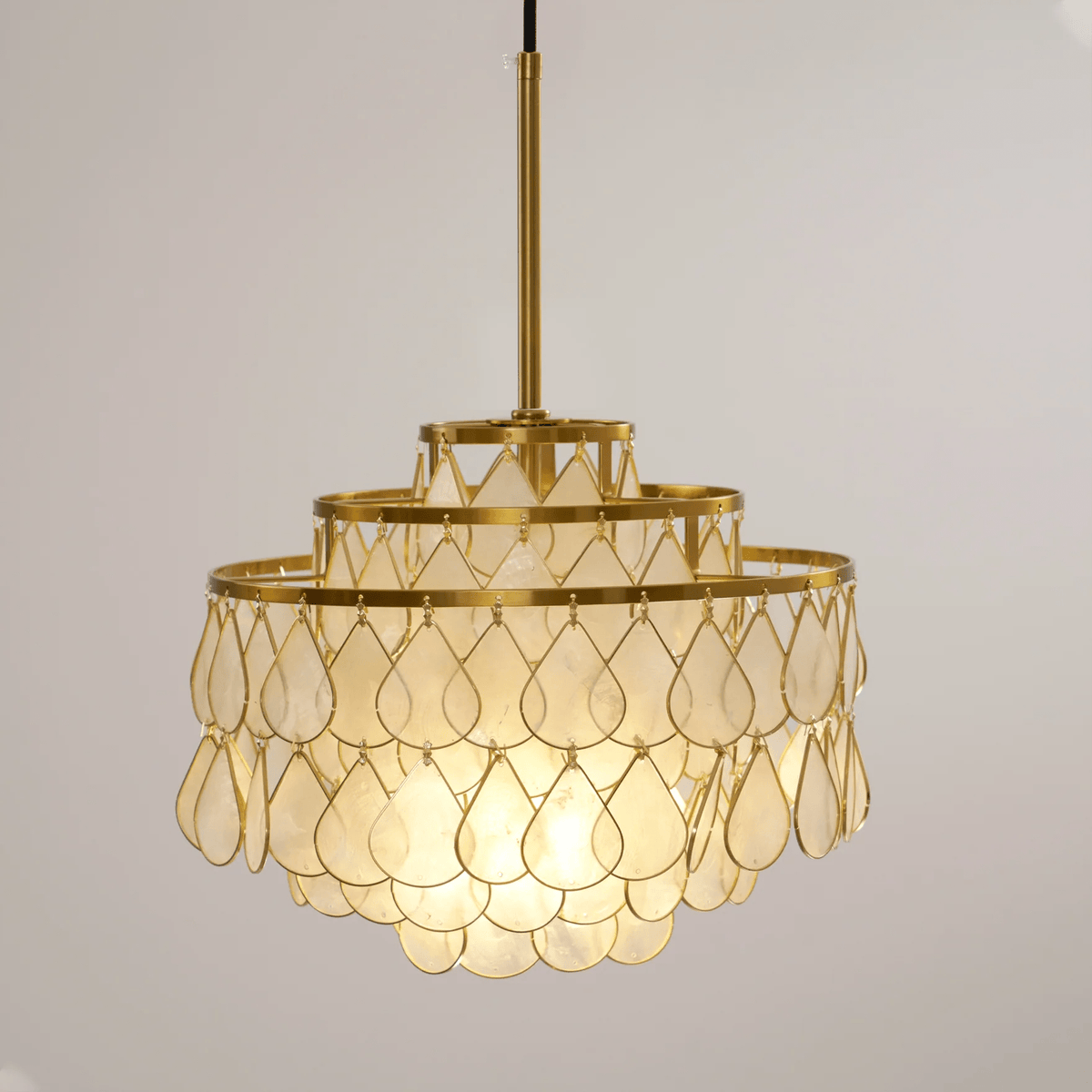 Teardrop Shell Chandelier in Gold Finish with Natural Shell Shades