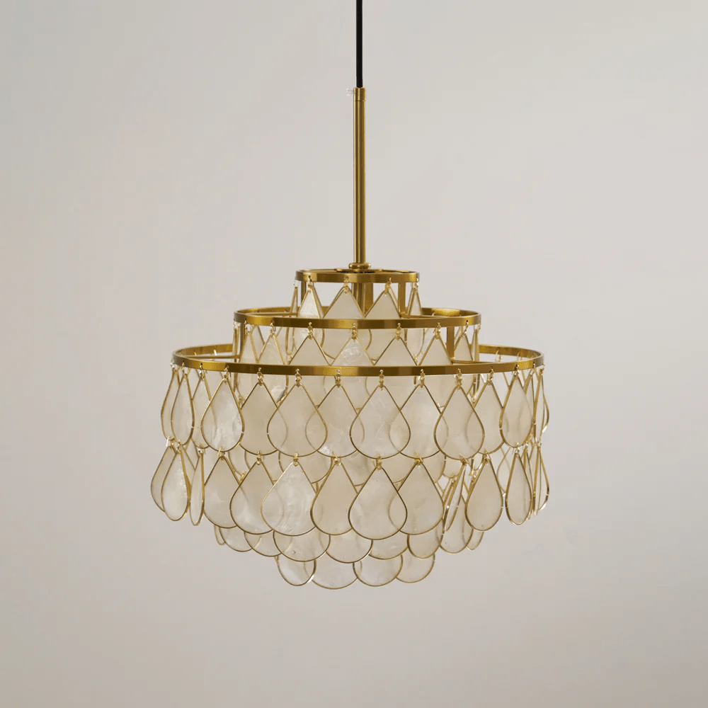 Teardrop Shell Chandelier in Gold Finish with Natural Shell Shades