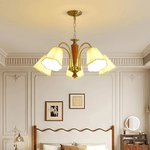 Bellora Bloom Floral Fabric Chandelier with Gold and Walnut Accents