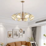 Bellora Bloom Floral Fabric Chandelier with Gold and Walnut Accents