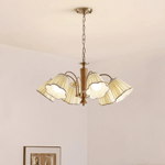 Bellora Bloom Floral Fabric Chandelier with Gold and Walnut Accents