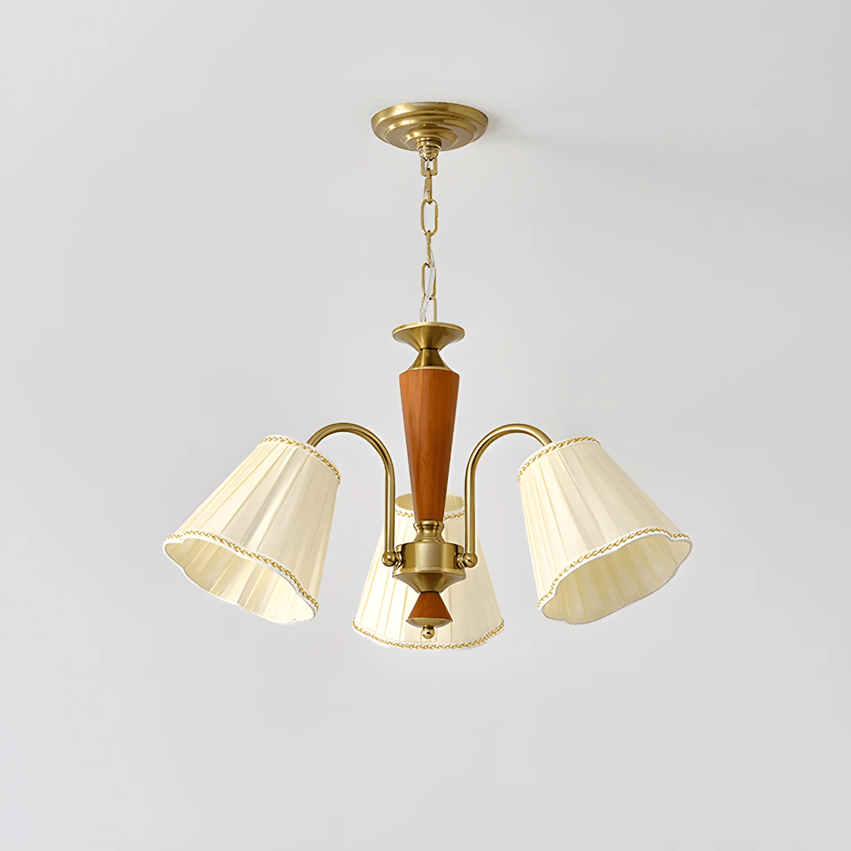 Bellora Bloom Floral Fabric Chandelier with Gold and Walnut Accents