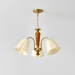 Bellora Bloom Floral Fabric Chandelier with Gold and Walnut Accents
