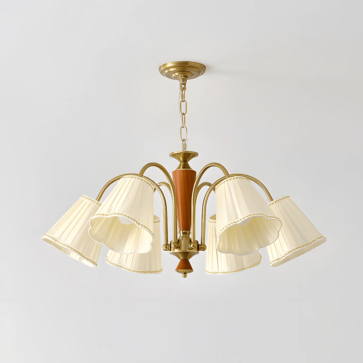 Bellora Bloom Floral Fabric Chandelier with Gold and Walnut Accents