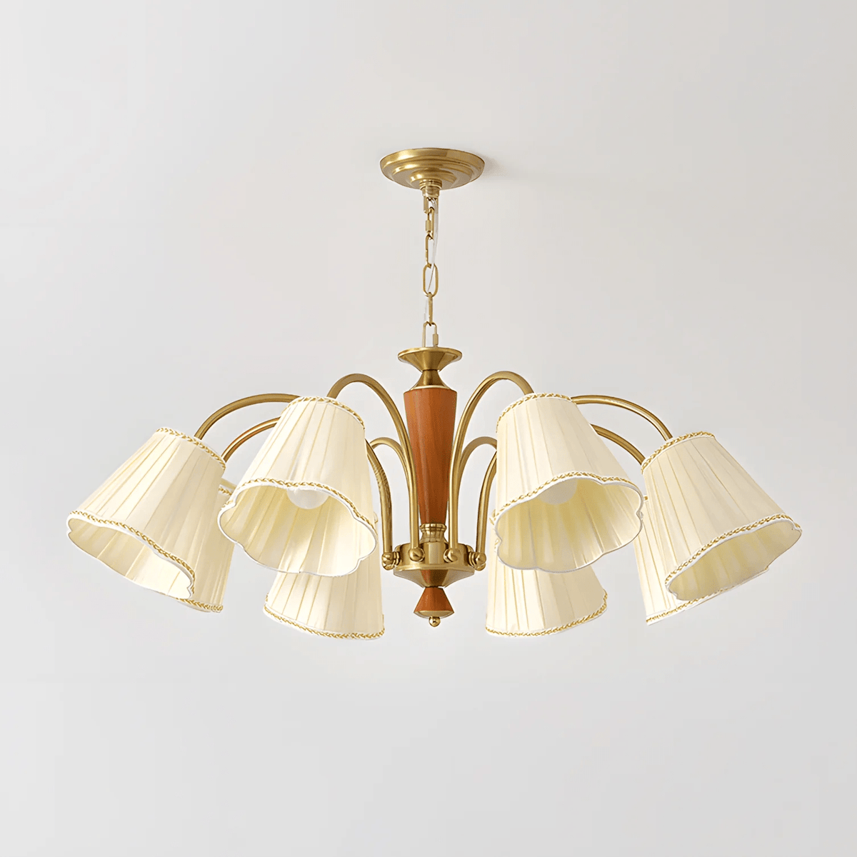 Bellora Bloom Floral Fabric Chandelier with Gold and Walnut Accents