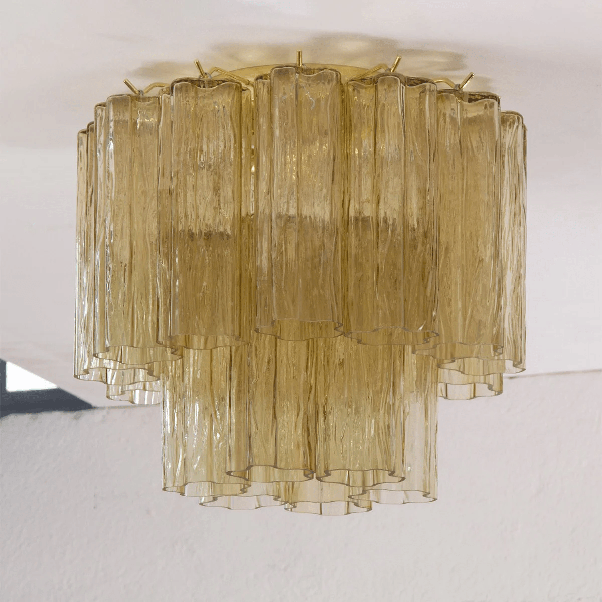 Art Glass Star Ceiling Light in Champagne Gold | Murano-Style Flush Mount