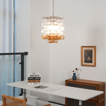Interlocking Glass Chandelier with Amber Cups and Chrome Frame