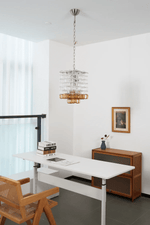 Interlocking Glass Chandelier with Amber Cups and Chrome Frame