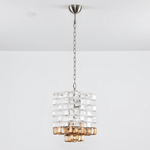 Interlocking Glass Chandelier with Amber Cups and Chrome Frame