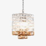 Interlocking Glass Chandelier with Amber Cups and Chrome Frame