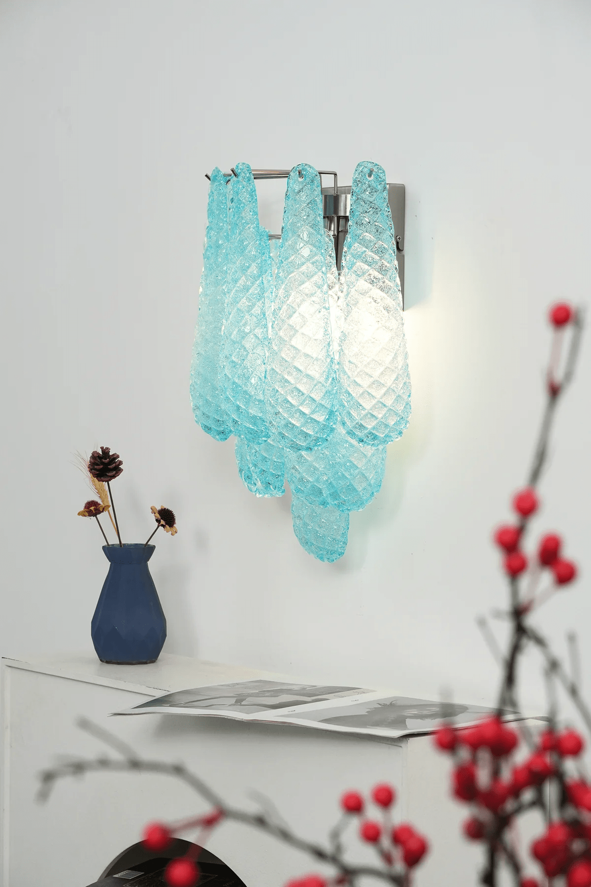 Lagoon Bloom Wall Sconce – Hand-Blown Glass Floral Wall Light for Modern Interiors
