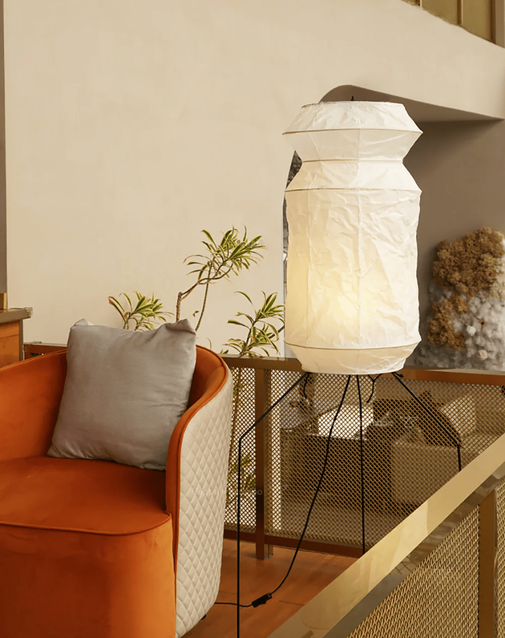Washi Paper Floor Lamp with Black Metal Frame, Modern Japanese Design
