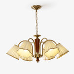 Bellora Bloom Floral Fabric Chandelier with Gold and Walnut Accents